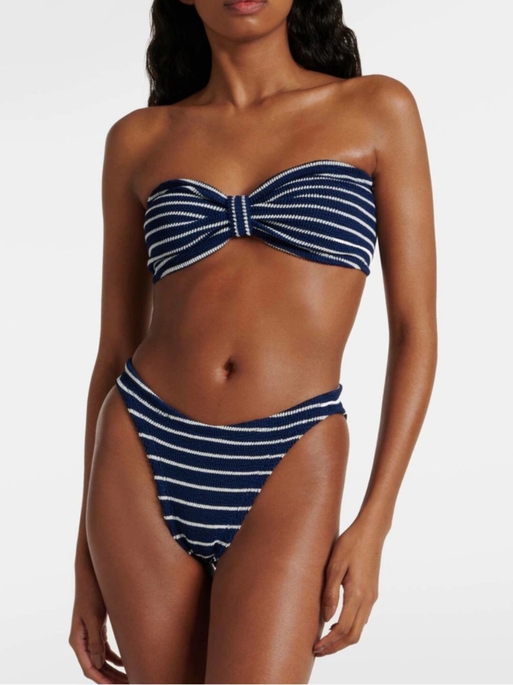 NWT Hunza G Navy and White Striped Jean Bandeau Bikini